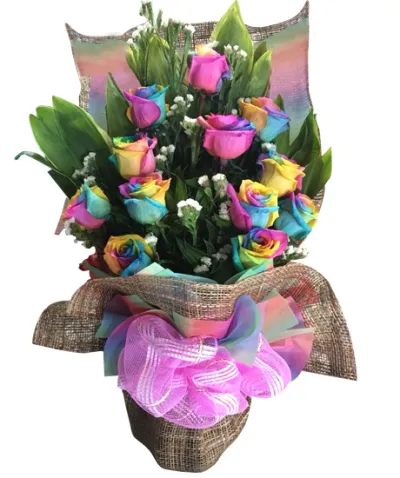 12 Rainbow Roses in Vase to Philippines