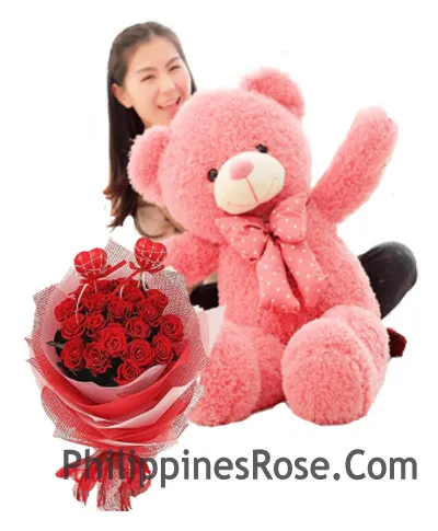 3 feet bear with 12 red rose bouquet to philippines