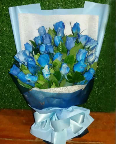 24 Blue Color Roses in Bouquet