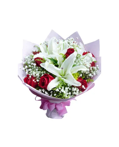 12 Red Roses with 2 White lilies