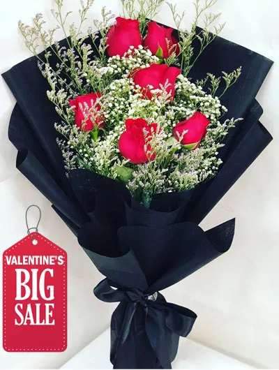 Six Piece Red Roses Bouquet