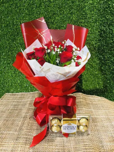 12 Roses with Ferrero Chocolate Box