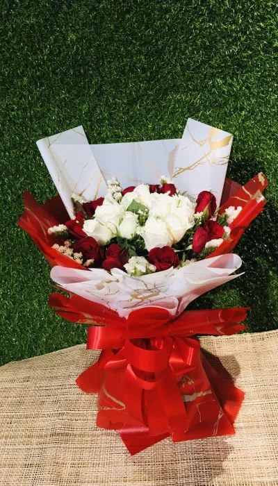 24 Red & White Roses Send to Philippines